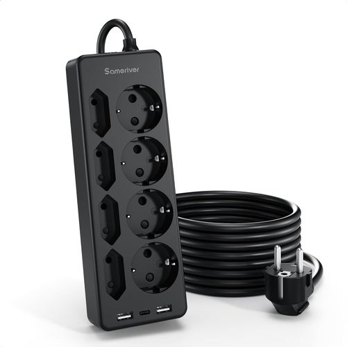 Multiprise Avec Usb, Multiprise 8 Prises Ca Et 2 Usb A 1 Usb C, Multiprise, Protection Contre La Surprise, 3 M, Rallonge Prise Plate Avec Interrupteur Pour Table, Bureau, Maison, Noir