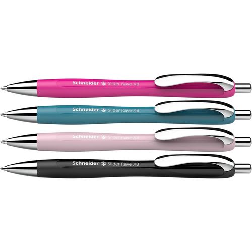 Gothicana By Empslider Rave Xb 132584 Lot De 4 Stylos À Bille (Édition Spéciale Limitée, 3 X Noir, 1 X Blanc, Fabriqués En Allemagne) - Couleur De L'encre : Bleu