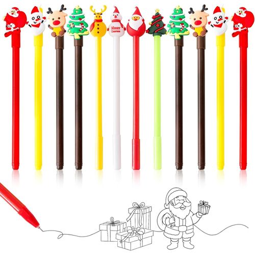 Gothicana By Empstylo À Bille De Noël, 12 Stylos À Encre Gel De Noël, Père Noël Renne Arbre De Noël Bonhomme De Neige À Bille Fête De Noël Cadeau Bureau De L'école Famille Papeterie Fourniture Sac De
