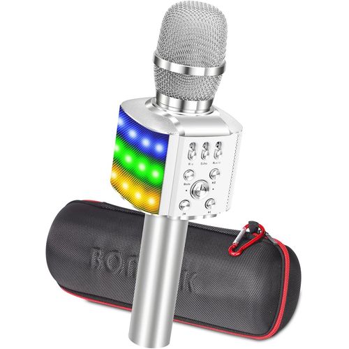 GOTHICANA BY EMPMicrophone Sans Fil, Microphone Karaoké Enfant Bluetooth Lecteur Enregistreur Portable, Lumières Led Coloré Microphone De Fête Familial Pour Appareil Intelligent Android/Ios-Or