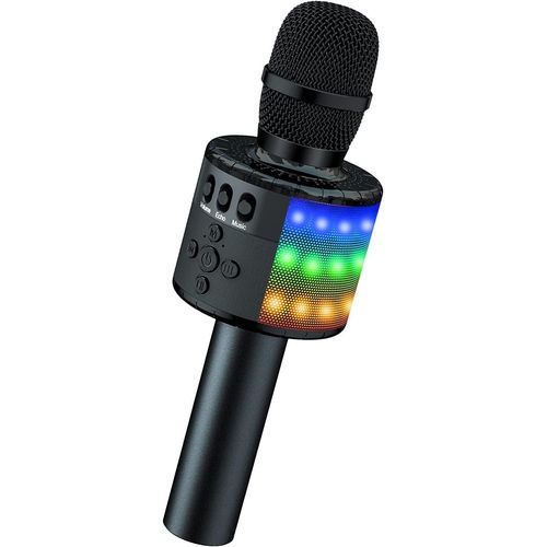 GOTHICANA BY EMPMicrophone Sans Fil, Microphone Karaoké Enfant Bluetooth Lecteur Enregistreur Portable, Lumières Led Coloré Microphone De Fête Familial Pour Appareil Intelligent Android/Ios-Or