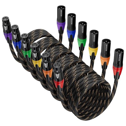 GOTHICANA BY EMPBezokable Lot De 6 Câbles De Microphone Xlr En Nylon Tressé, Compatibles Avec Microphones, Tables De Mixage, Haut-Parleurs - 1,8 M