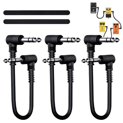 Gothicana By Emplot De 3 Câbles Patch Jack Pour Guitare, 6,35 Mm, Angle Droit, Fiche Stéréo 1/4"", Pour Guitare/Basse, Pédales D'effets, Pédale, Câble Audio Ts (15 Cm Stéréo)