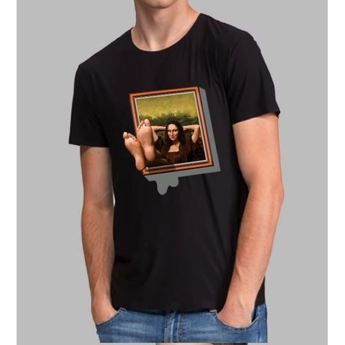 T-Shirt Mona Lisa / La Joconde Humoristique, Parodie Du Célèbre Tableau De La Joconde Du Peintre Leonard De Vinci, Col Rond
