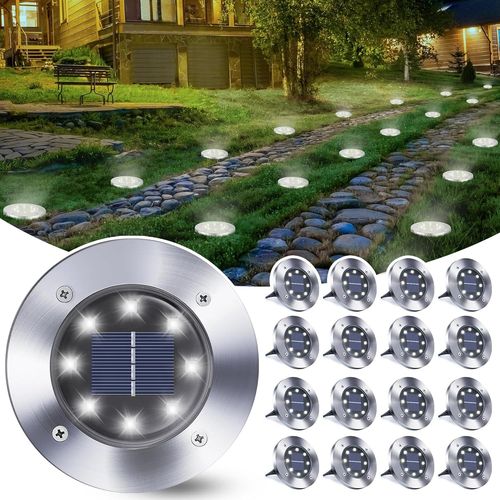 Gothicana By Emp16 Pièces Lumière Solaire Extérieur, 8 Led Lampe Solaires Jardin Au Sol Étanche Ip65, Blanc Pelouse Lumière Decorative Pour Jardin Chemin Terrace Cour Pelouse Escaliers