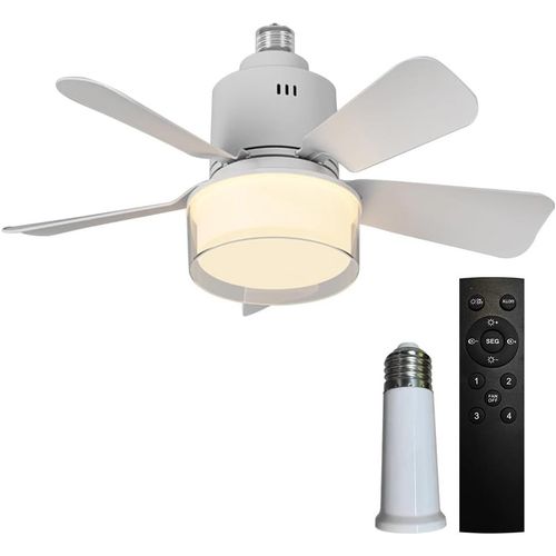 GOTHICANA BY EMPVentilateur Plafond Avec Lumière, 72W Ventilateur Silencieux Plafond Avec Douille E27, Abat-Jour Double Couche, Dimmable Ventilateur Plafond Led Pour Chambre Salon (Blanc + Connecteur