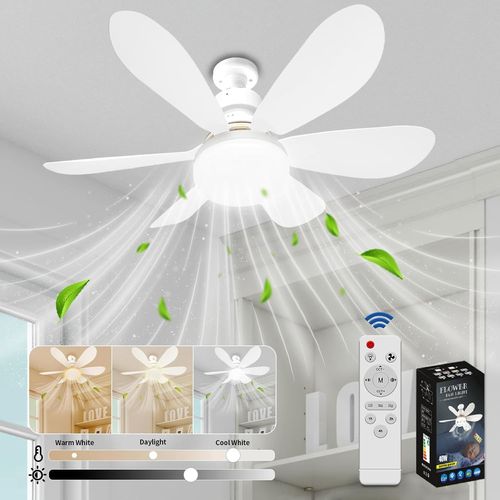 GOTHICANA BY EMPVentilateur De Plafond Avec Lumière Et Telecommande, Led Ventilateur Dimmable Plafonnier Avec 40W E27 Lampe Intégrée, 6 Pales, 3 Vitesses, Silencieux, Pour Salon, Chambre, Coucher (Bl