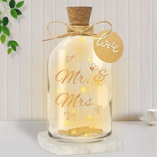 GOTHICANA BY EMPGuirlande Lumineuse Led Avec Inscription « Mr & Mrs » - Cadeau Pour Femme - Cadeau Pour Petite Amie - Bouteille Décorative Avec Bouchon - Pour La Saint-Valentin, Noël, Mariage - Trans