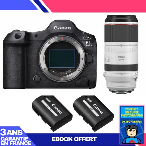 Boitier Canon EOS R5 Mark II + RF 100-500mm f/4.5-7.1 L IS USM + 2 Canon LP-E6P + Ebook 'Devenez Un Super Photographe'
