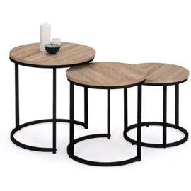 Lot De 3 Tables Basses Gigognes Rondes 35/40/45 Design Industriel