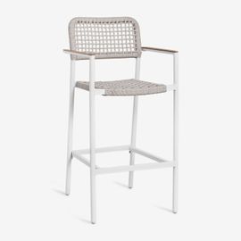 Tabouret De Jardin Haut Nediam Avec Accoudoirs En Aluminium Et Corde Tressée Blanc