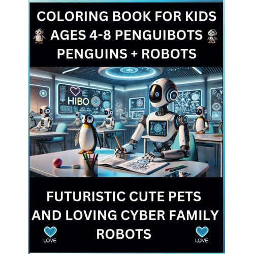 Coloring Book For Kids Ages 4-8 Penguibots Penguins + Robots: Futuristic Cute Pets And Loving Cyber Family Robots