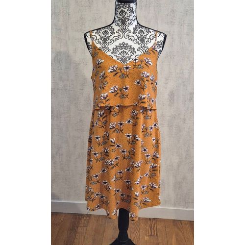 Robe D&#39;Été Fine Bretelle Mango Moutarde Fleurie Taille 38 M