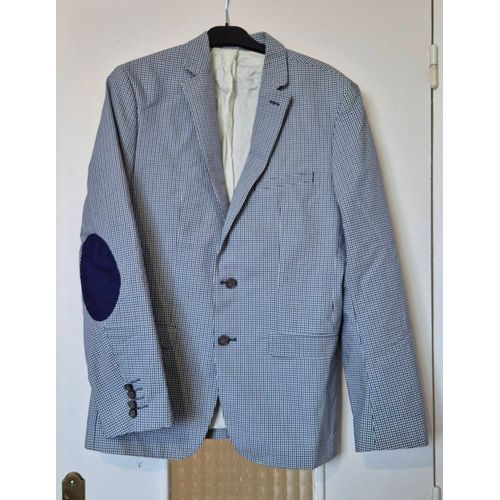 Veste Blazer Zara Homme Blanc À Carreaux Gris Et Bleu Taille Xl 42