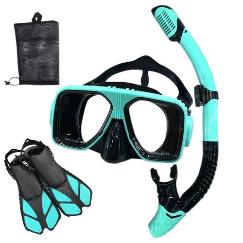Et Lunettes De Plongée Avec Tuba,Ensemble De Tubes De Natation Pour Adultes,Unisexe - Type Lake Blue Black-L/Xl #B
