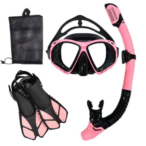 Et Lunettes De Plongée Avec Tuba,Ensemble De Tubes De Natation Pour Adultes,Unisexe - Type Pink Black-L/Xl #C
