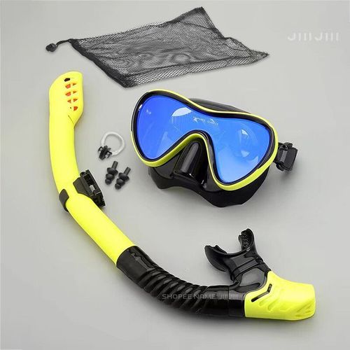 Junhaiins- De Plongée Sous-Marine Professionnel En Silicone,Tube Respiratoire,Anti-Buée,Verre Du Guatemala,Ensemble De Sicike De Natation Pour Les Sports Nautiques - Type Yellow Blue 4pcs