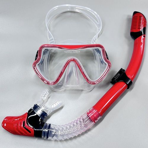 De Plongée Sous-Marine,Ensemble De Tuba En Verre Trempé,Équipement De Plongée Panoramique Professionnel,Kit D'entraînement À La Natation,Pour Adultes Et Jeunes - Type Red