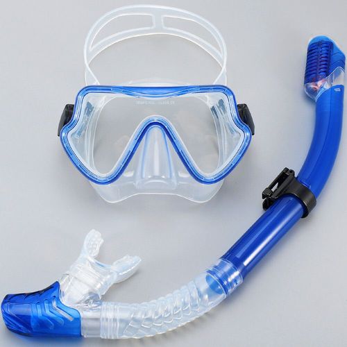 De Plongée Sous-Marine,Ensemble De Tuba En Verre Trempé,Équipement De Plongée Panoramique Professionnel,Kit D'entraînement À La Natation,Pour Adultes Et Jeunes - Type Transparent Blue