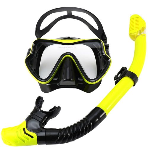De Plongée Sous-Marine,Ensemble De Tuba En Verre Trempé,Équipement De Plongée Panoramique Professionnel,Kit D'entraînement À La Natation,Pour Adultes Et Jeunes - Type Black-Yellow