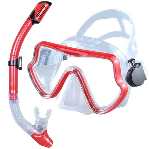 De Plongée Sous-Marine,Ensemble De Tuba Pour Adultes,Verre Trempé,Équipement De Plongée Panoramique Professionnel,Kit D'entraînement À La Natation - Type Red #A
