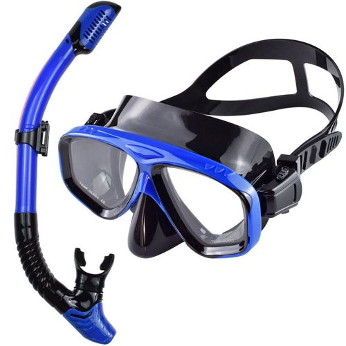 Ensemble De Tuba Sec,De Plongée,Lunettes De Natation Professionnelles,Anti-Fuite,Anti-Buée,Vue Large,Lentilles En Verre Trempé,Pour Adultes Et Jeunes - Type Blackroyalblue #B