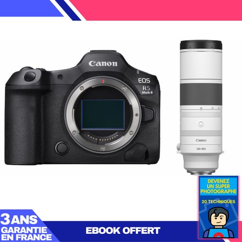 Boitier Canon EOS R5 Mark II + RF 200-800mm f/6.3-9 IS USM + Ebook 'Devenez Un Super Photographe'