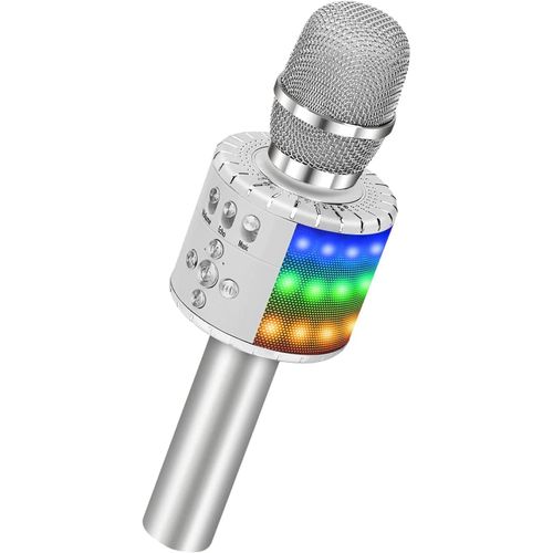 GOTHICANA BY EMPMicrophone Sans Fil, Microphone Karaoké Enfant Bluetooth Lecteur Enregistreur Portable, Lumières Led Coloré Microphone De Fête Familial Pour Appareil Intelligent Android/Ios-Or