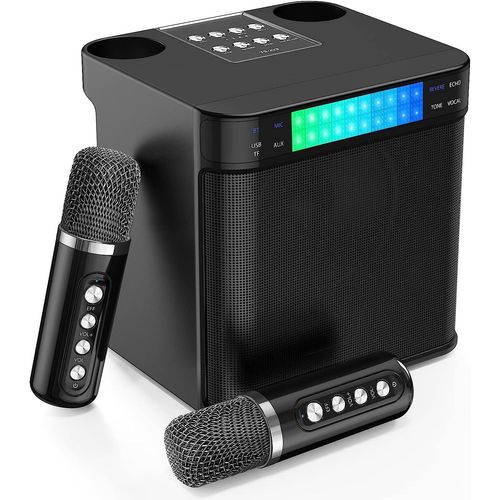 GOTHICANA BY EMPEnceinte Karaoke Complet Haut-Parleur Bluetooth Avec 2 Microphones Sans Fil Pour Le Chant, Machine De Karaoké Sono Portable Support Bluetooth Aux Fm Usb/Tf Pour Patry La Fête Les Acti