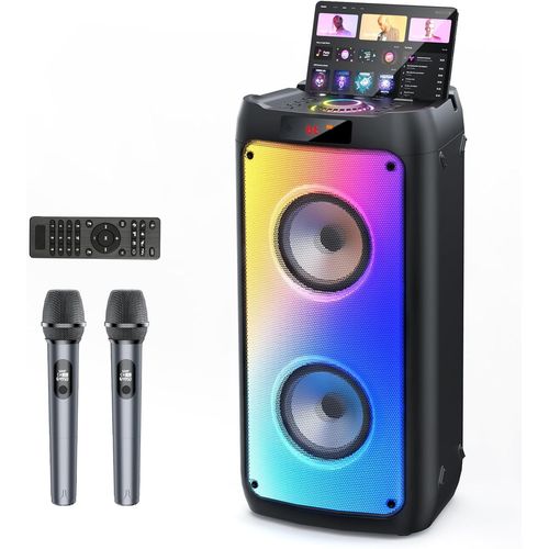 GOTHICANA BY EMPMachine De Karaoké Avec 2 Microphones, Karaoke Adulte Bluetooth Portable Éclairage Rgb, Équipement De Karaoké Pour Les Fêtes D'Amis, Les Événements Familiaux, Supporte Tf/Usb, Aux, Fm