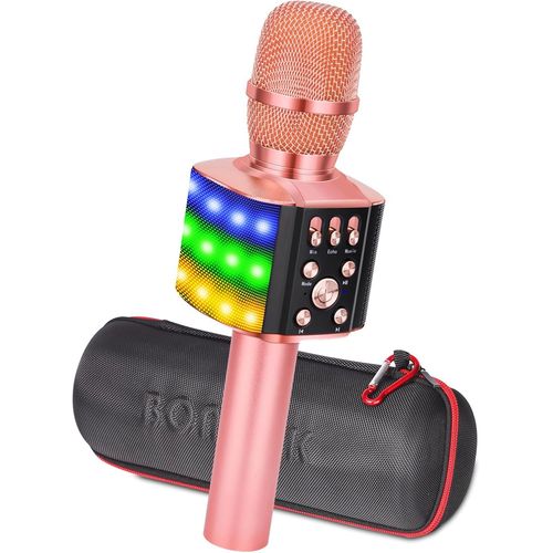 GOTHICANA BY EMPMicrophone Sans Fil, Microphone Karaoké Enfant Bluetooth Lecteur Enregistreur Portable, Lumières Led Coloré Microphone De Fête Familial Pour Appareil Intelligent Android/Ios-Or