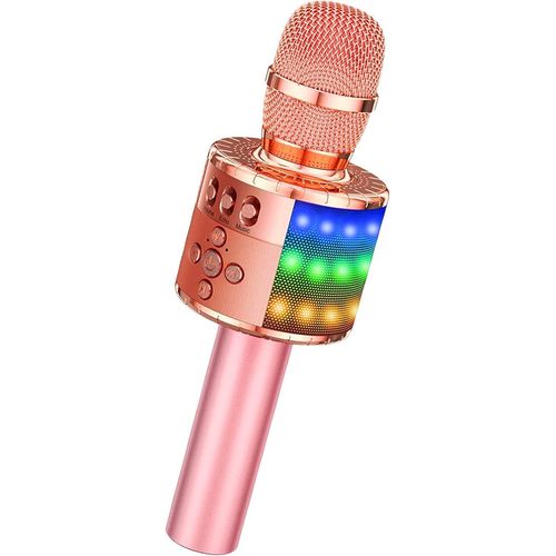 GOTHICANA BY EMPMicrophone Sans Fil, Microphone Karaoké Enfant Bluetooth Lecteur Enregistreur Portable, Lumières Led Coloré Microphone De Fête Familial Pour Appareil Intelligent Android/Ios-Or