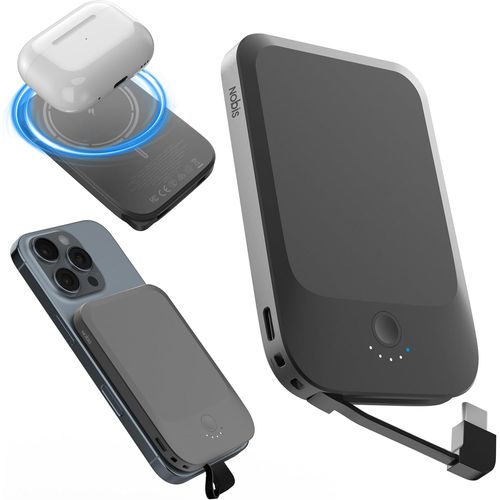 Gothicana By Empslim Pour Mag-Safe Batterie Externe 5000mah Avec Câble Intégré Caricatore Portatile Qc3.0 22,5w Pd Charge Rapide Usb C Entrée/Sortie, 15w Chargeur Sans Fil Portable Pour Phone 16 (Noi