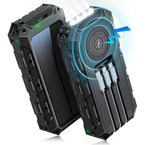 Gothicana By Emppower Bank 26800 Mah Powerbank Sans Fil Chargeur Rapide Portable Avec Câble Intégré, 7 Sorties/2 Entrées, Batterie Solaire Avec Lampe De Poche/Indicateur Led, Batterie Externe Pour Sm