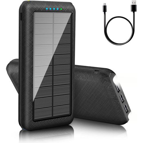 Gothicana By Empbatterie Externe Solaire 25800 Mah - Chargeur Portable Avec Lumière Led - 3 Sorties Usb Et 2 Entrées - Pour Le Camping Et L'extérieur - Compatible Avec Téléphone - Android (Noir)
