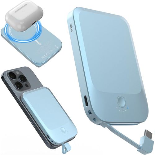Gothicana By Empslim Pour Magsafe Batterie Externe 5000mah Avec Câble Intégré Caricatore Portatile Qc3.0 22,5w Pd Charge Rapide Usb C Entrée/Sortie, 15w Chargeur Sans Fil Portable Pour Phone 16 (Bleu