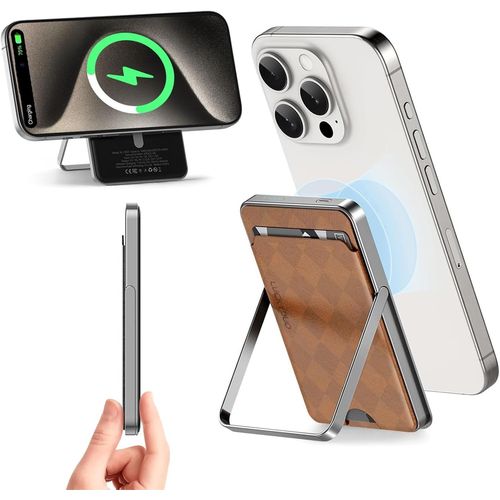 Gothicana By Empbatterie Externe Ultra Fine Avec Support Mag-Safe Et Support Pliable, 5 000 Mah, Batterie Externe Ultra Fine Avec Support De Téléphone Portable, Batterie Externe Compacte Sans Fil, Co