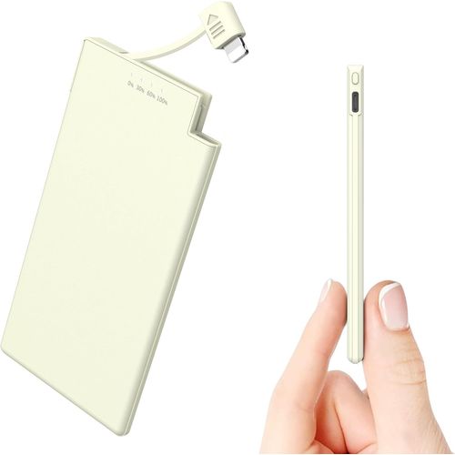 Gothicana By Emppower Bank 5000mah Avec Câbles Intégrés Pour Iphone - Ultra Mince Et Super Léger Chargeur Portable Compatible Avec Iphone (Excluant Iphone 15 Series- Blanc