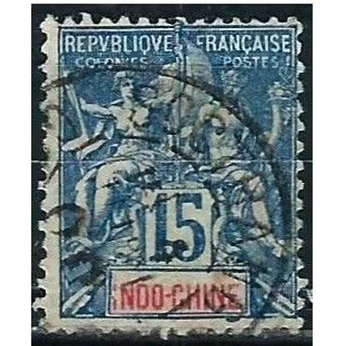 Indochine, Actuel Vietnam, Colonie Francaise 1892, Beau Timbre Yvert 8, Type Sage "Colonies", 15c. Bleu, Oblitéré, Tbe -