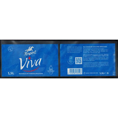 Luxembourg Etiquette Water Label Eau Minérale Naturelle Déférrisée Rosport Viva Rp257