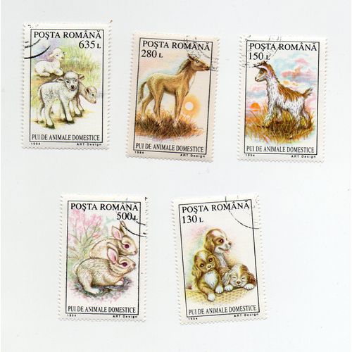 Roumanie- Lot De 5 Timbres Oblitérés- Animaux Domestiques