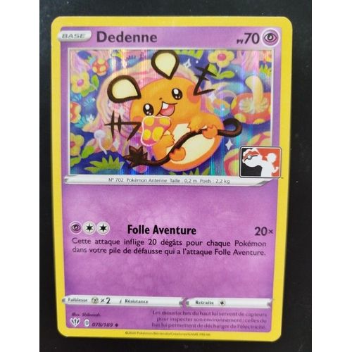 Carte Pokemon Officielle Française : Dedenne - 70 Pv - N° 078/189 De 2020, Série Épée Et Boucliers 3 Ténèbres Embrasées , En Version Holo Brillante, Avec Logo , Carte Très Rare