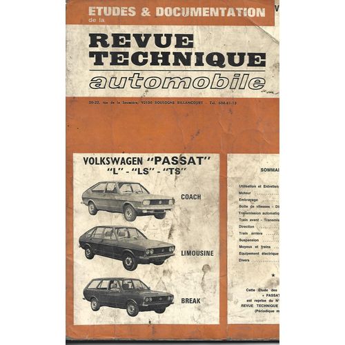 Revue Technique Automobile Volkswagen "Passat" "L" "Ls" "Ts"