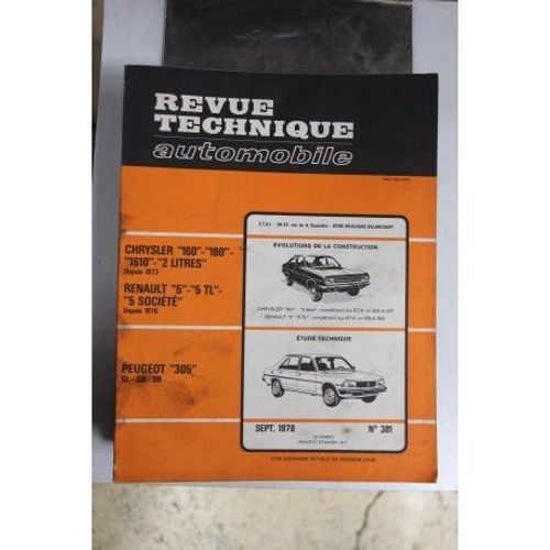 Revue Technique Automobile N°381-Chrysler "160"-"180"-"1610"-"2 Litres Depuis 1973-Renault "5"-"5 Tl"-"5 Société"-Peugeot "305" Gl-Gr-Sr