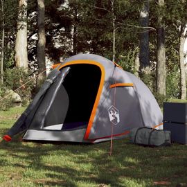 Tente De Camping Tunnel 2 Personnes Gris Et Orange Imperméable