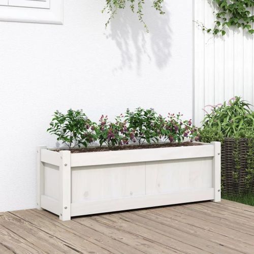 Jardinière Blanc 90x31x31 Cm Bois Massif De Pin