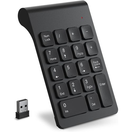 Pavé Numérique Sans Fil, Clavier Numérique Ergonomique Portatif Mini Avec Récepteur Usb 2.4G, Pavé De Calcul De Bureau 18 Touches Pour Ordinateur Portable, Surface Pro, Pc (Noir)
