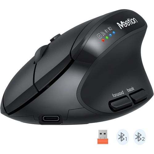 Souris Ergonomique, Souris Sans Fil, Souris Verticale Rechargeable Bluetooth, 4 Dpi 800-2400, Souris Bluetooth 5.2+5.2+Usb Pour Windows/Mac, Pour Ordinateur Portable/Pc/Bureau Noir