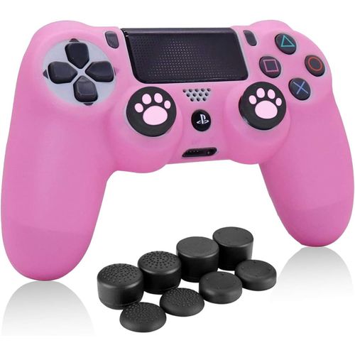 Gothicana By Empps4 Controller Skin Rose, Anti-Slip Grip Housse De Protection En Silicone Compatible Pour Ps4/Slim/Pro Manette De Jeu Sans Fil/Filaire Avec 8 X Fps Pro Thumb Grip Caps + 2 Cat Paw Cap