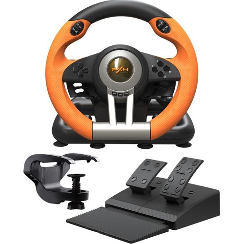 Gothicana By Empv3 Pro Volant De Jeu Avec Pédales - 180°, Retour De Vibration, Levier De Vitesse Intégré, Palettes De Changement De Vitesse - Volant Pour Pc, Ps4, Ps3, Xbox Et N Switch - Orange